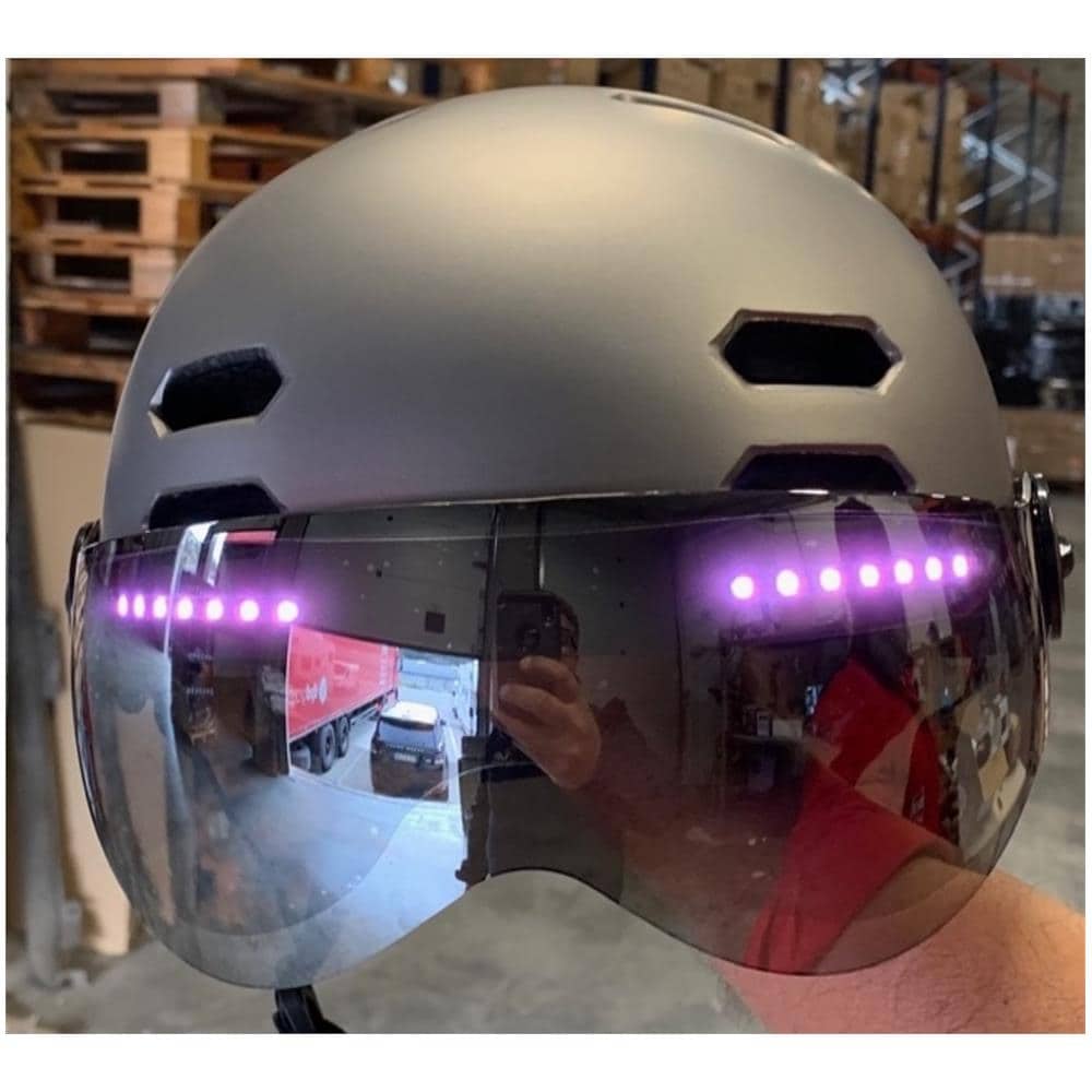 Caschetto Da Bici Colore Metallico Con Luci Led : Frontali Bianche, Posteriori Rosse E Luci Di Direzione. Bluetooth Integrato. Taglia L - Foto 1