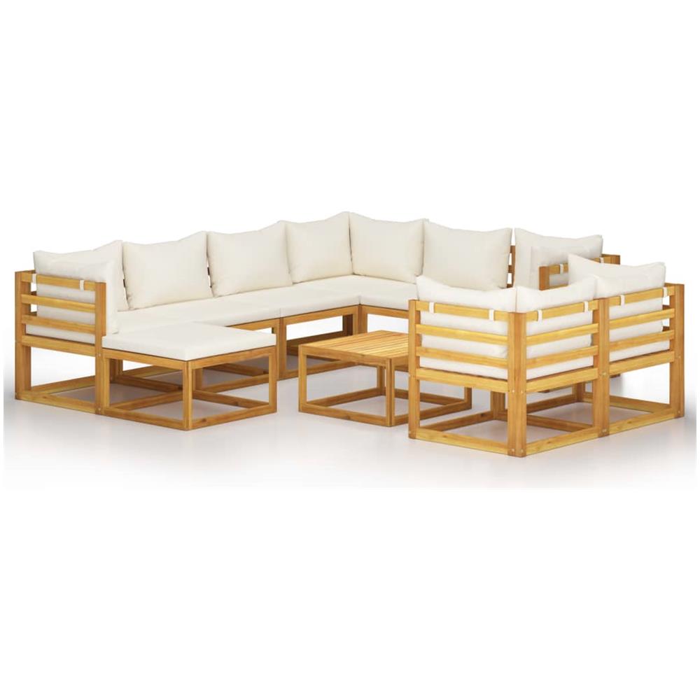 Set Divani da Giardino 10 pz con Cuscini Crema Massello Acacia - Foto 1