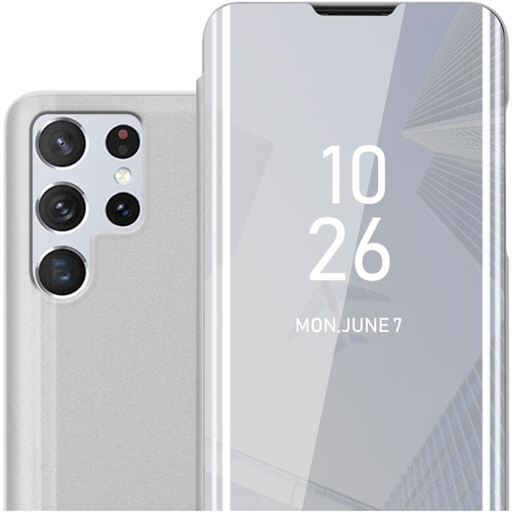 Cadorabo Custodia Compatibile Con Samsung Galaxy S22 Ultra In Agata Argento - Clear View Specchio Coperchio Protettivo Con Funzione Di Supporto Protezione A 360 Gradi - Foto 1