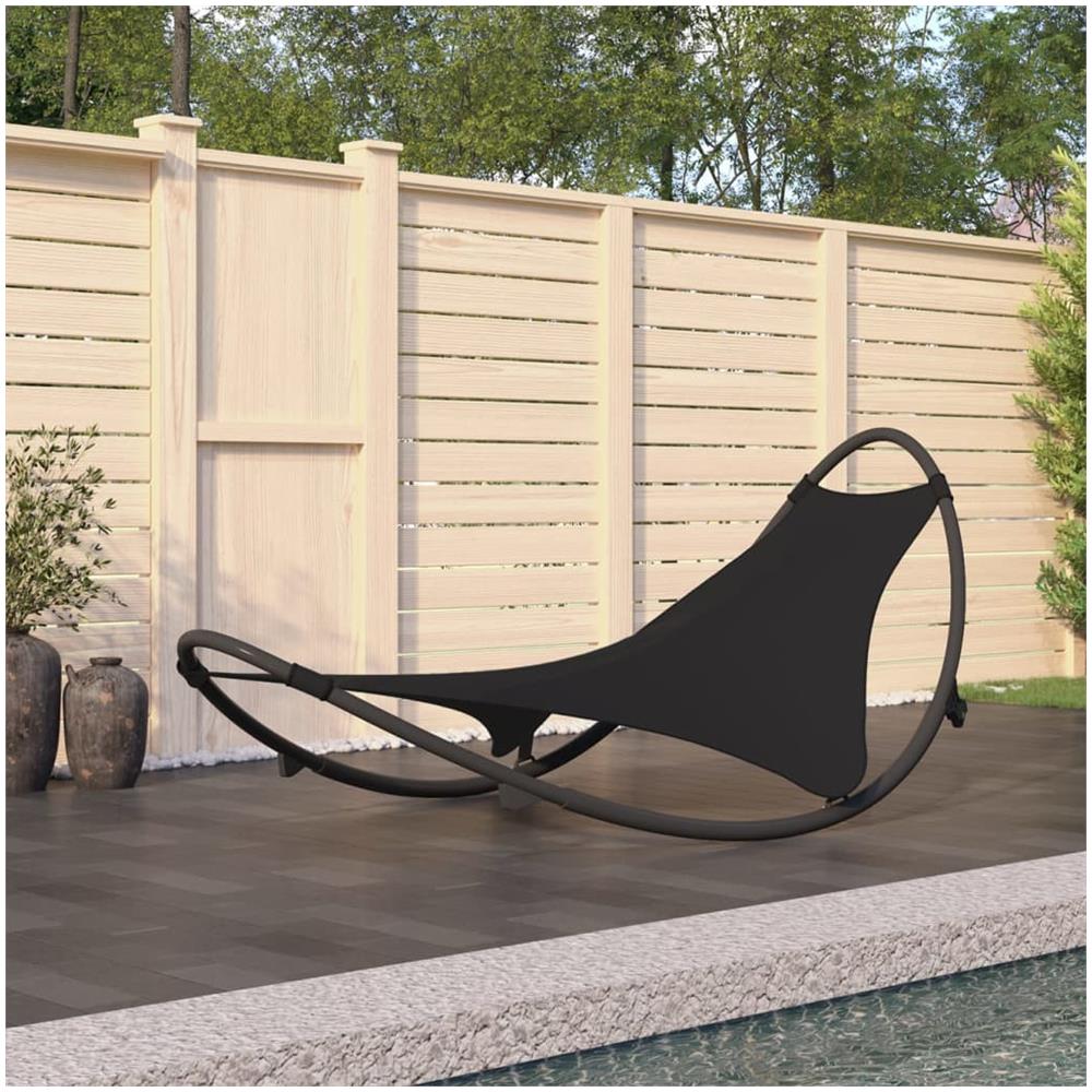 Lettino Dondolo Prendisole con Ruote in Acciaio Textilene Nero - Foto 1