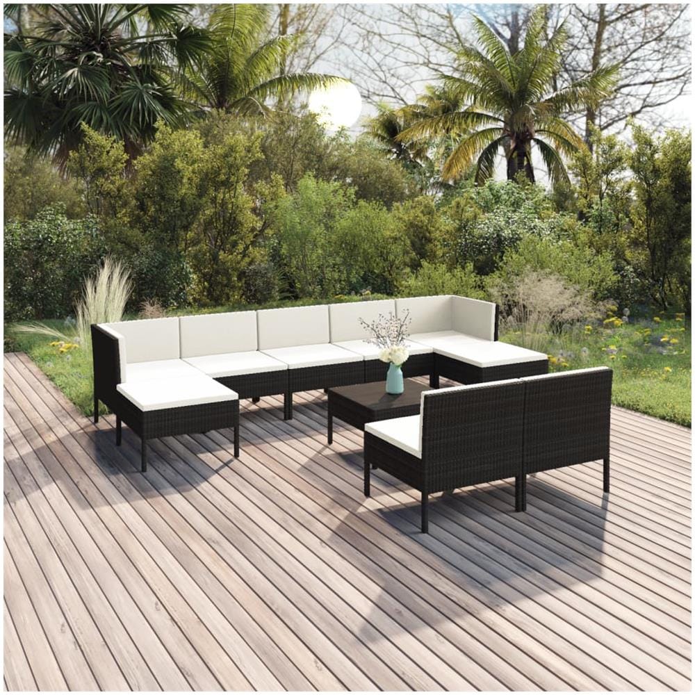 Set Divani Da Giardino 10 Pz Con Cuscini In Polyrattan Nero - Foto 1