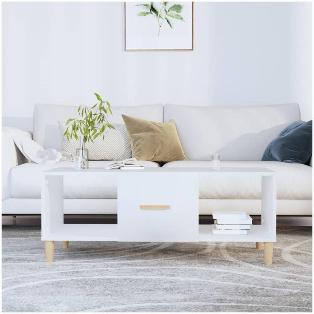 Tavolino Da Salotto Bianco 102x50x40 Cm In Legno Multistrato - Foto 1