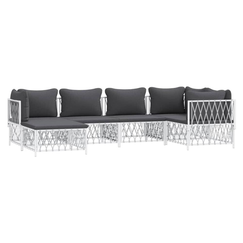 Set Salotto Da Giardino 6 Pz Con Cuscini In Acciaio Bianco - Foto 2