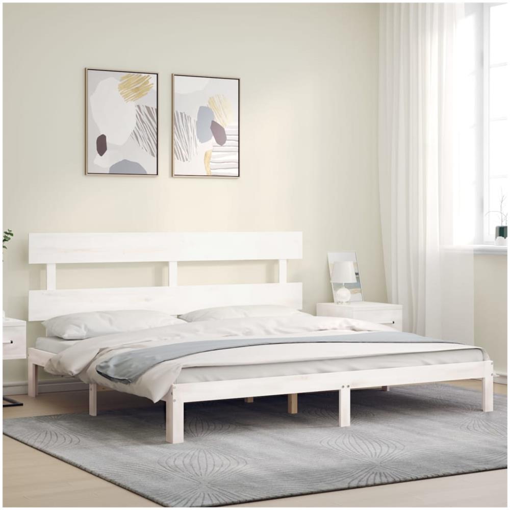 Giroletto Testiera Bianco Super King Size in Legno Massello - Foto 3