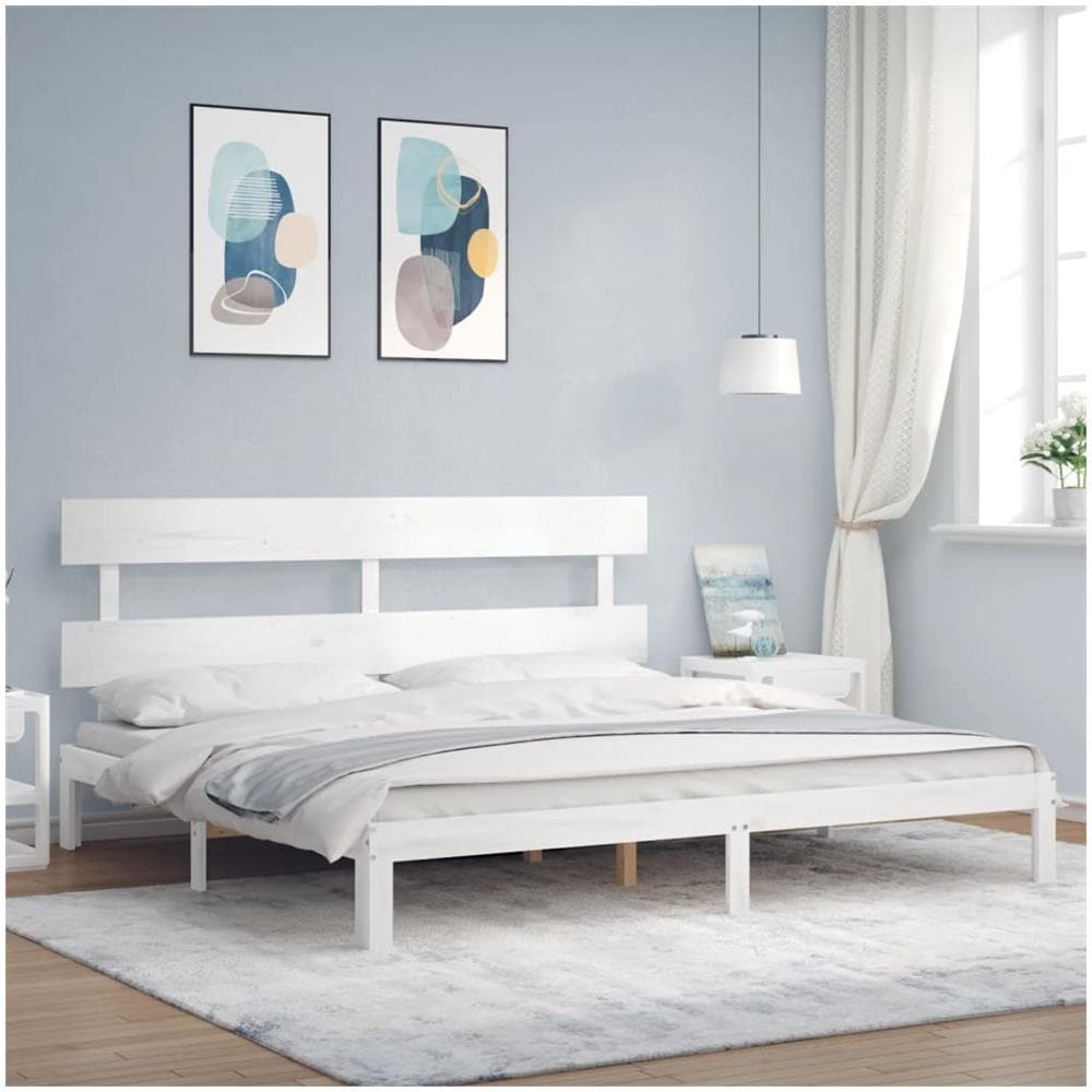 Giroletto Testiera Bianco Super King Size in Legno Massello - Foto 1