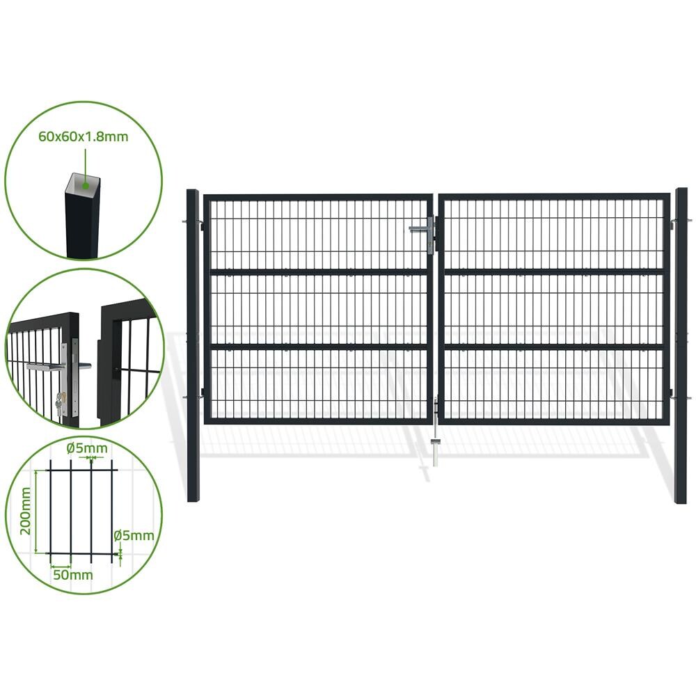 Cancello A Battente In Rete Metallica 3m Razo 300b140 Grigio - Foto 1