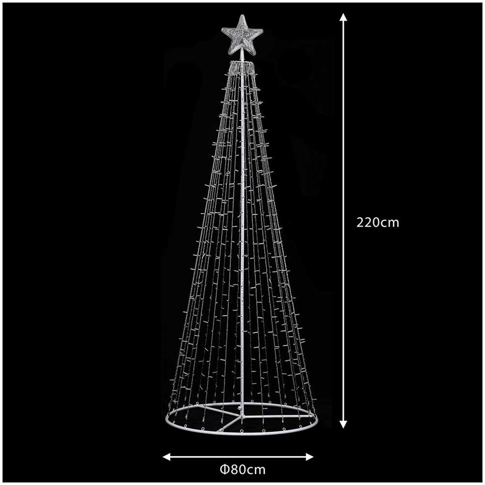 Albero Natale Luminoso 220cm 592 Led Bianco Caldo 8 Giochi Luce Metallo Esterno - Foto 5