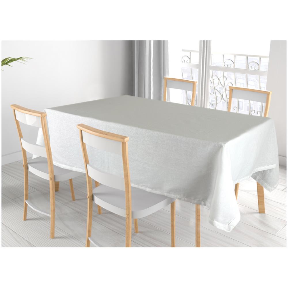 Tovaglia Cucina Soggiorno In Cotone Con Orlo A Giorno In Tinta Unita Vari Colori Ajour 140x300cm Bianco - Foto 1