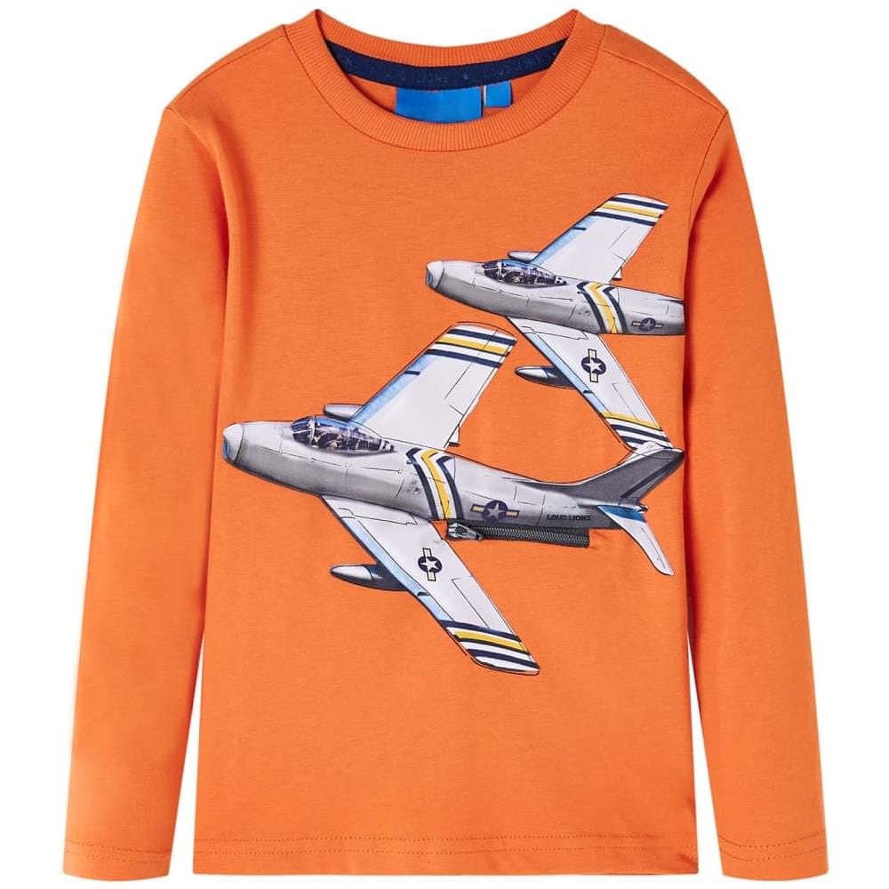 Maglietta Per Bambini A Maniche Lunghe Stampa Aereo Arancione Scuro 92 - Foto 1