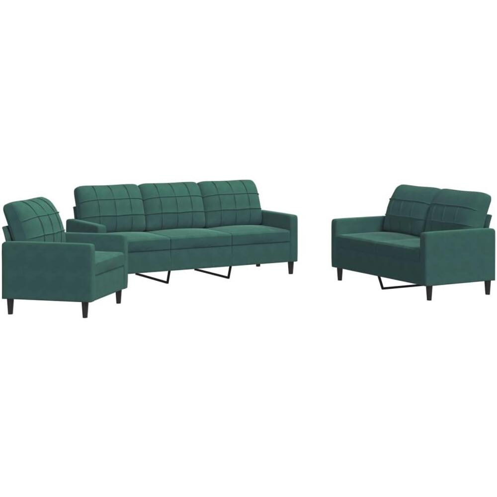 Set di Divani 3 pz con Cuscini Verde scuro in Velluto - Foto 1