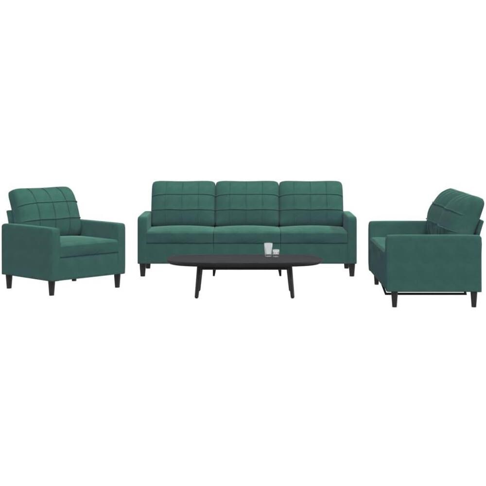 Set di Divani 3 pz con Cuscini Verde scuro in Velluto - Foto 2