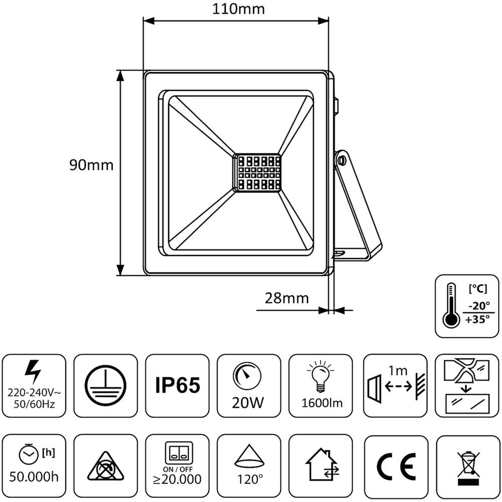 Riflettore Led Slim Bianco Neutro 20w, 1600lm (4000k) Energy Mce520 Nw, Ip65, Premium - Foto 2