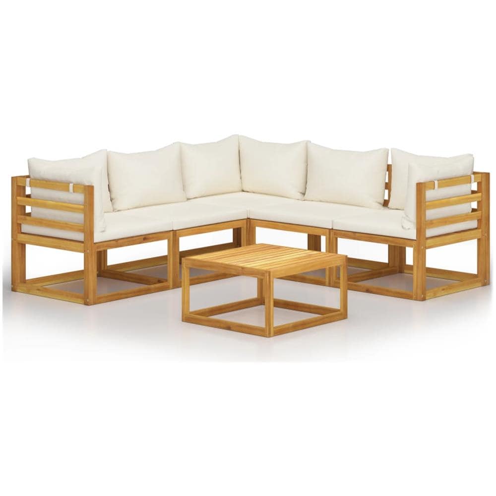 Set Divani da Giardino 6 pz con Cuscini Crema Massello Acacia - Foto 1