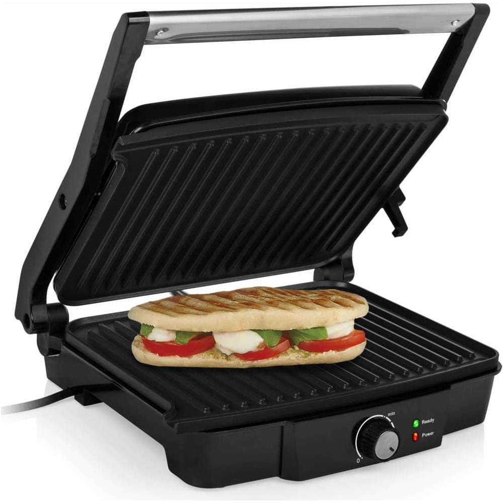 GR-2853 - Griglia a contatto con apertura a 180°, superficie di cottura 29 x 23,5 cm, utilizzabile anche come griglia da tavolo, 2000 Watt, colore: Nero - Foto 2