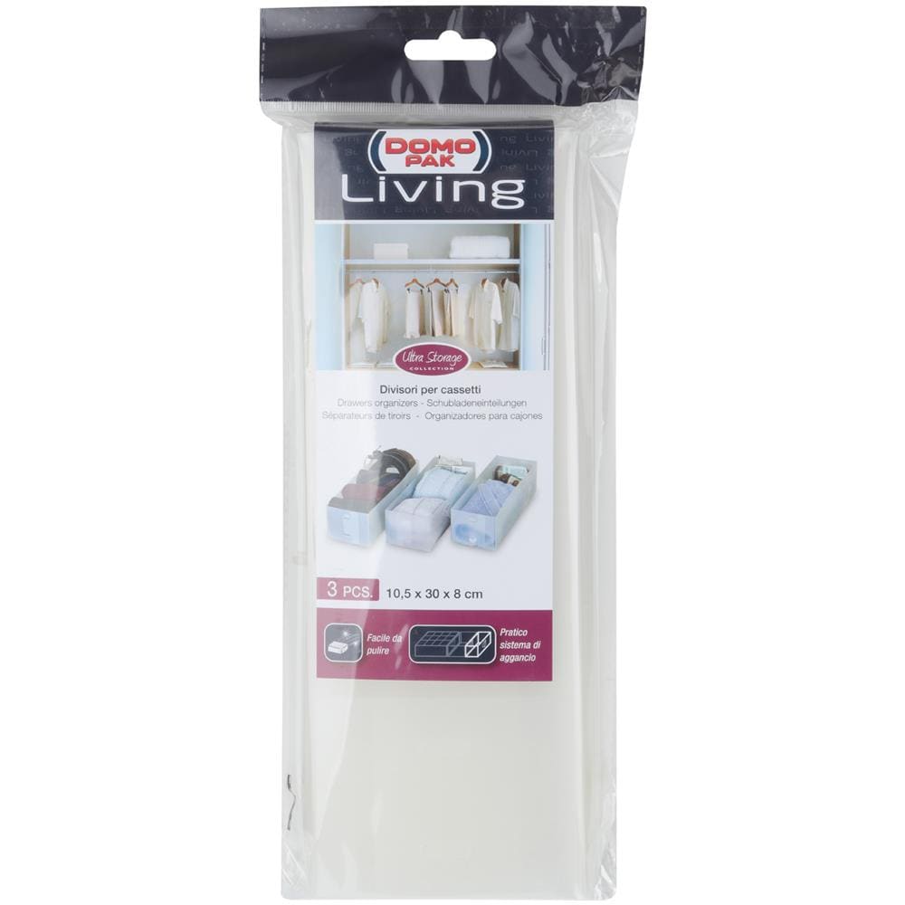 Set Organizer Per Cassetti Small, 3 Pezzi 10,5x30x8 cm Bianco - Foto 2