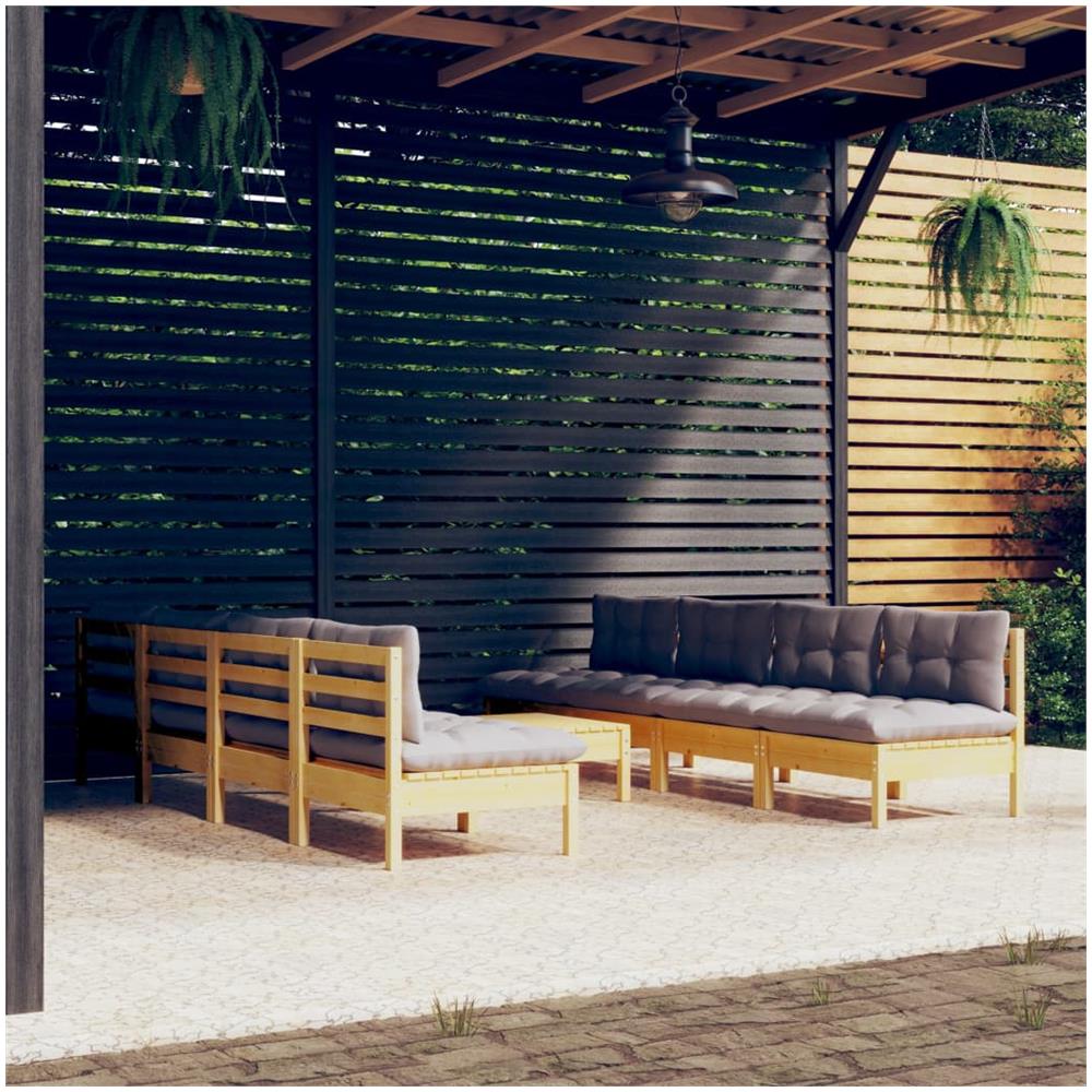 Set Divani Da Giardino 9 Pz Con Cuscini Grigi Massello Di Pino - Foto 1