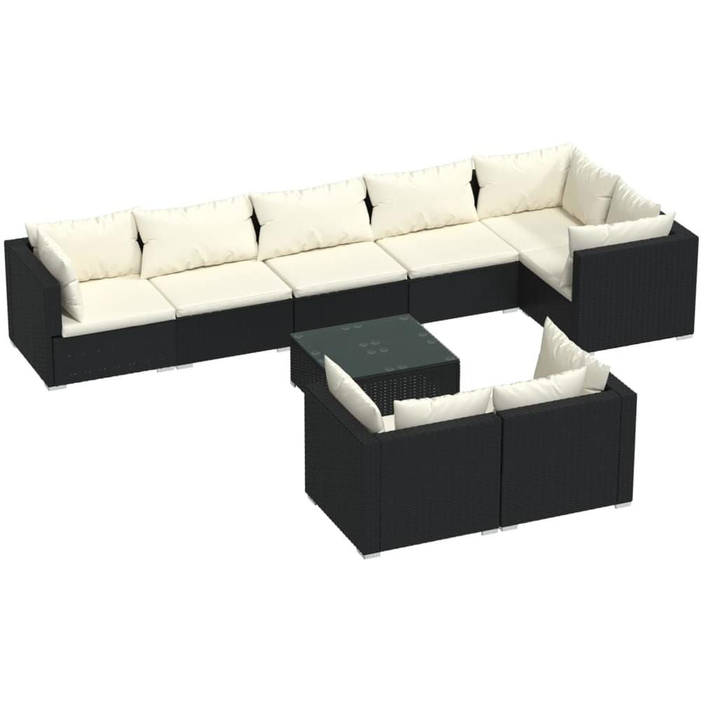 Set Salotto Da Giardino 9 Pz Con Cuscini In Polyrattan Nero - Foto 1