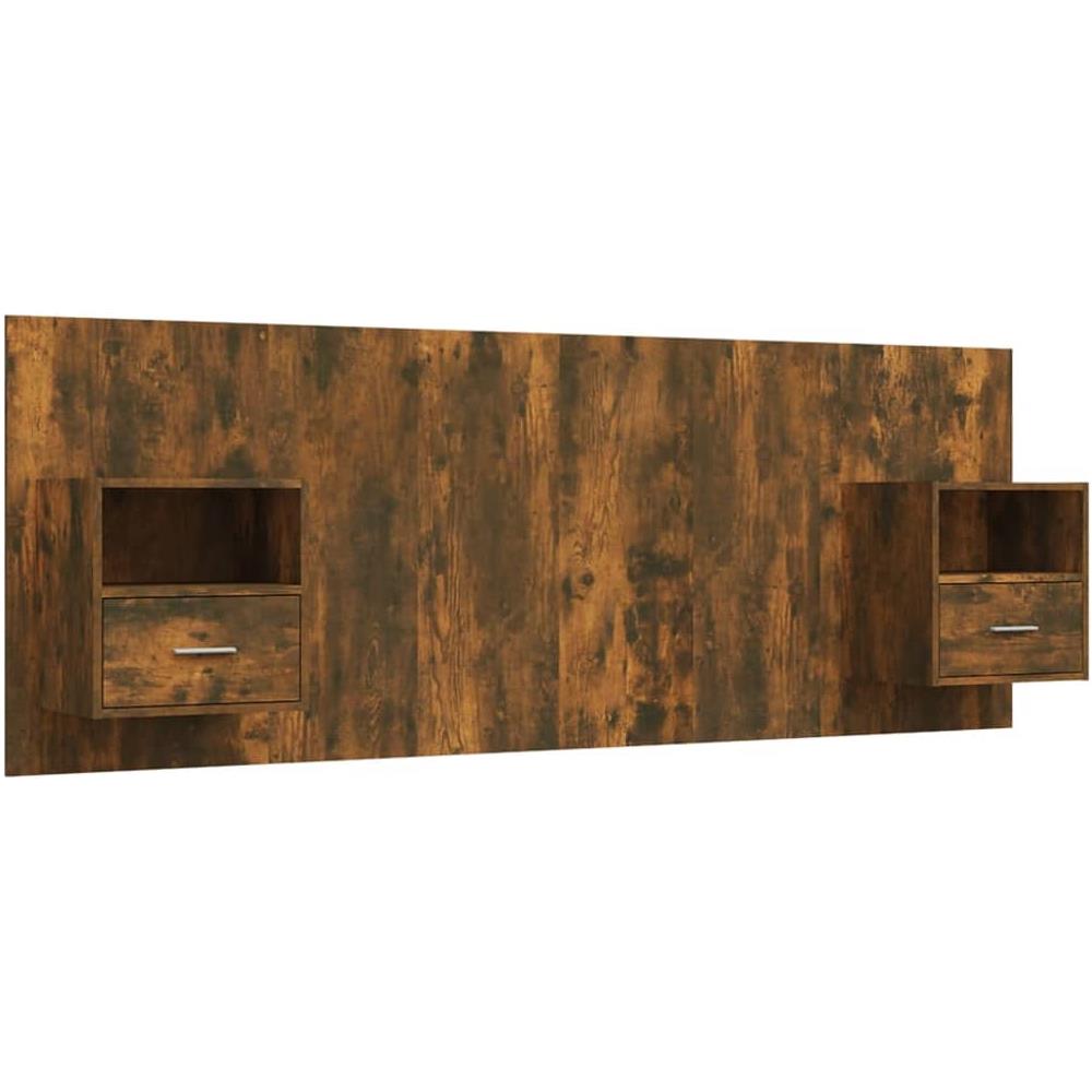 Testiera Letto Con Comodini Rovere Fumo In Legno Multistrato - Foto 2