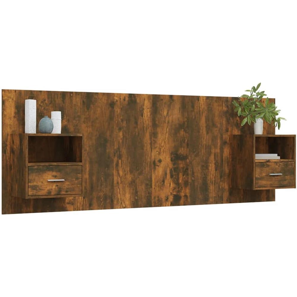 Testiera Letto Con Comodini Rovere Fumo In Legno Multistrato - Foto 3