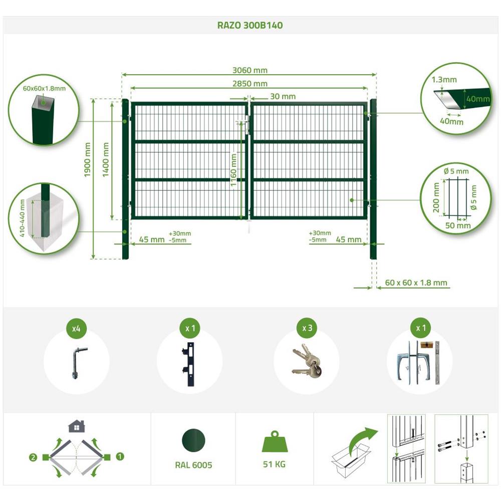 Cancello A Battente In Rete Metallica 3m Razo 300b140 Verde - Foto 8