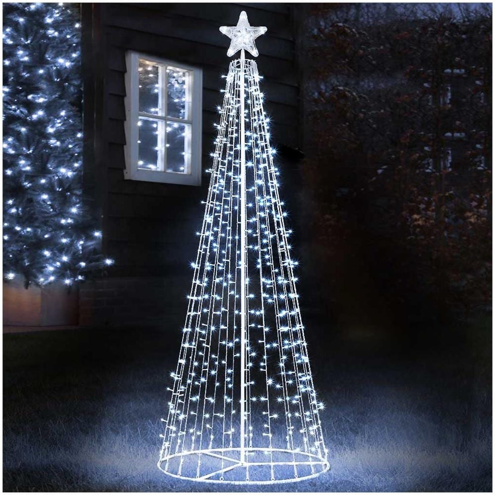 Albero Natale Luminoso 220cm 592 Led Bianco Freddo 8 Giochi Luce Metallo Esterno - Foto 1