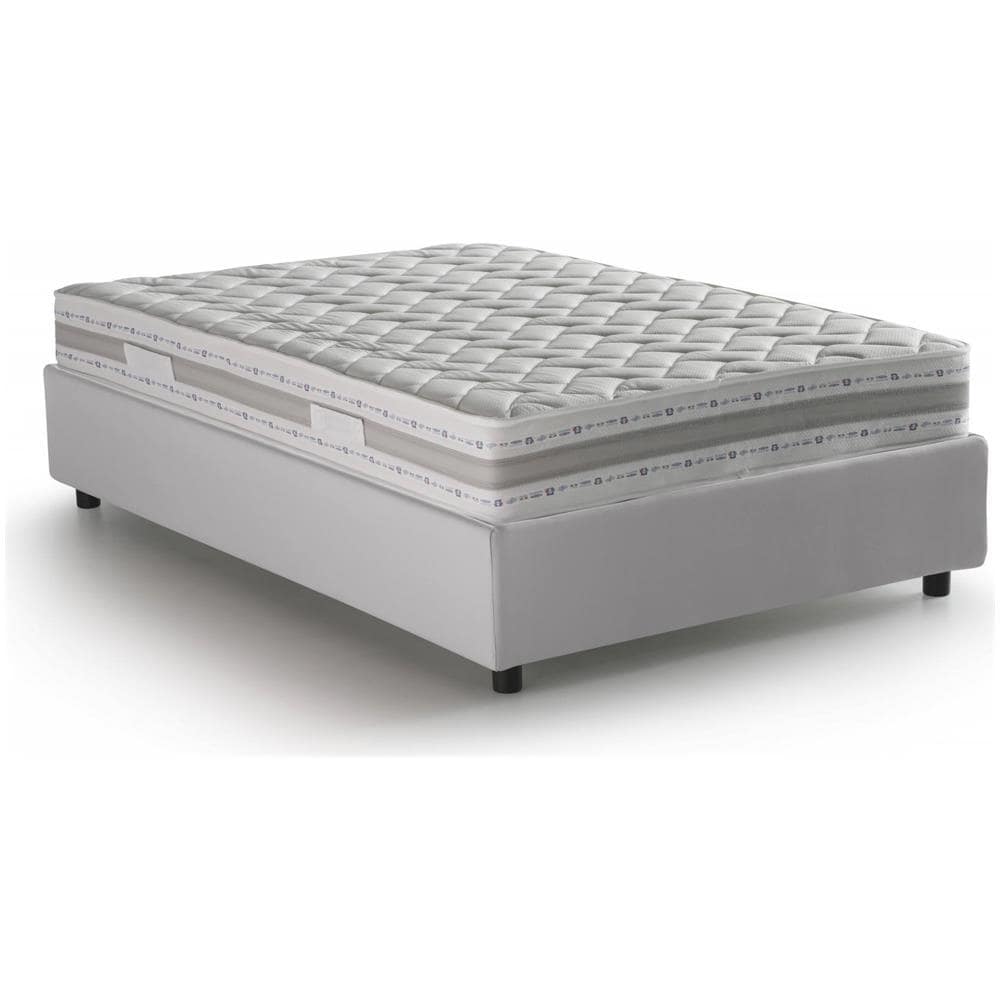Letto Piazza E Mezza Greta, Letto Contenitore Con Rivestimento In Ecopelle, 100% Made In Italy, Apertura Laterale, Con Materasso Cm 120x190 Incluso, Bianco - Foto 2
