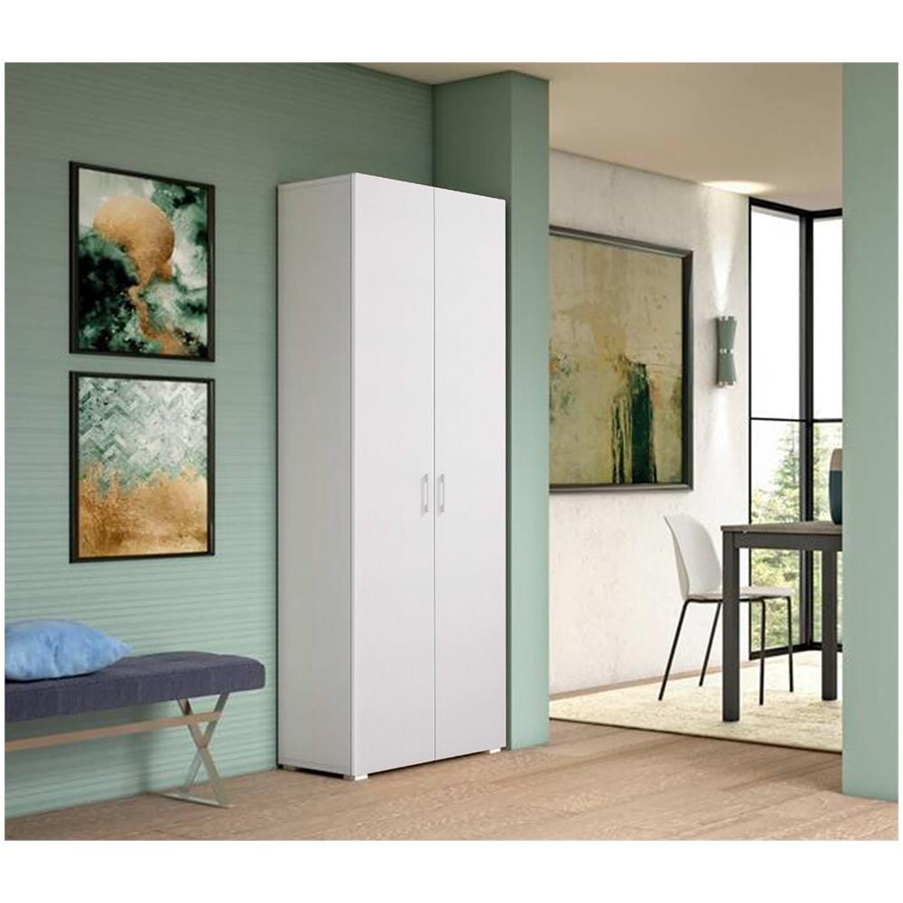 Armadio Multiuso Ginestra, Mobile Lineare A 2 Ante Battenti, Guardaroba A 6 Ripiani, Scarpiera Moderna, 100% Made In Italy, 72x37h195 Cm, Bianco - Foto 1