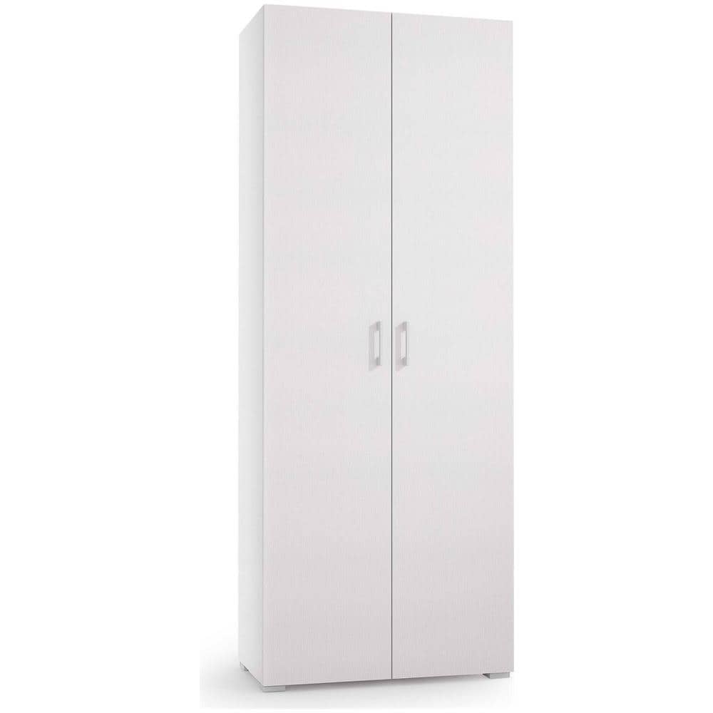 Armadio Multiuso Ginestra, Mobile Lineare A 2 Ante Battenti, Guardaroba A 6 Ripiani, Scarpiera Moderna, 100% Made In Italy, 72x37h195 Cm, Bianco - Foto 2