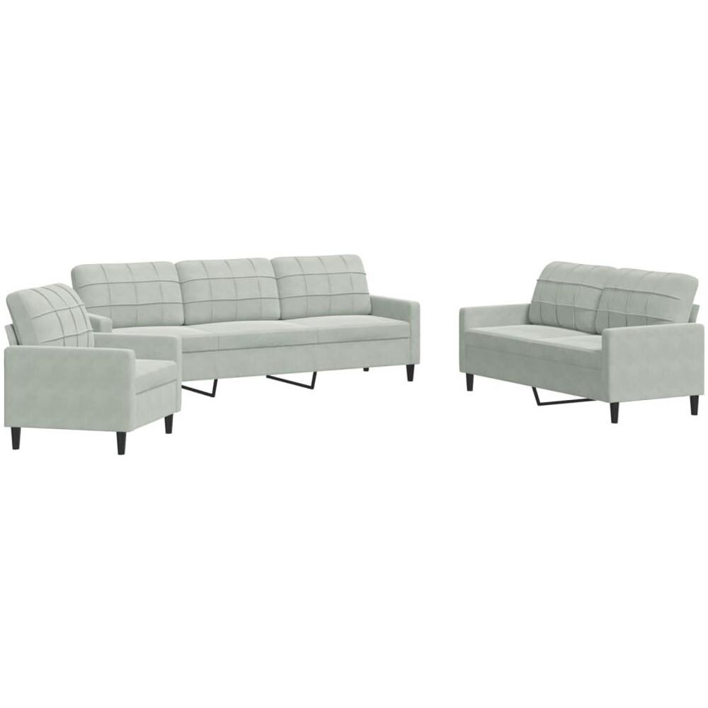 Set di Divani 3 pz con Cuscini Grigio Chiaro in Velluto - Foto 1