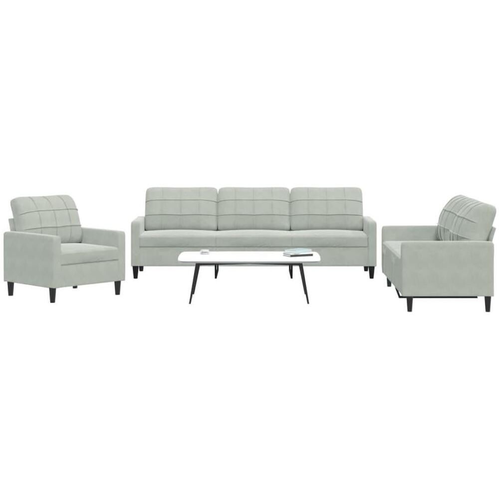Set di Divani 3 pz con Cuscini Grigio Chiaro in Velluto - Foto 2