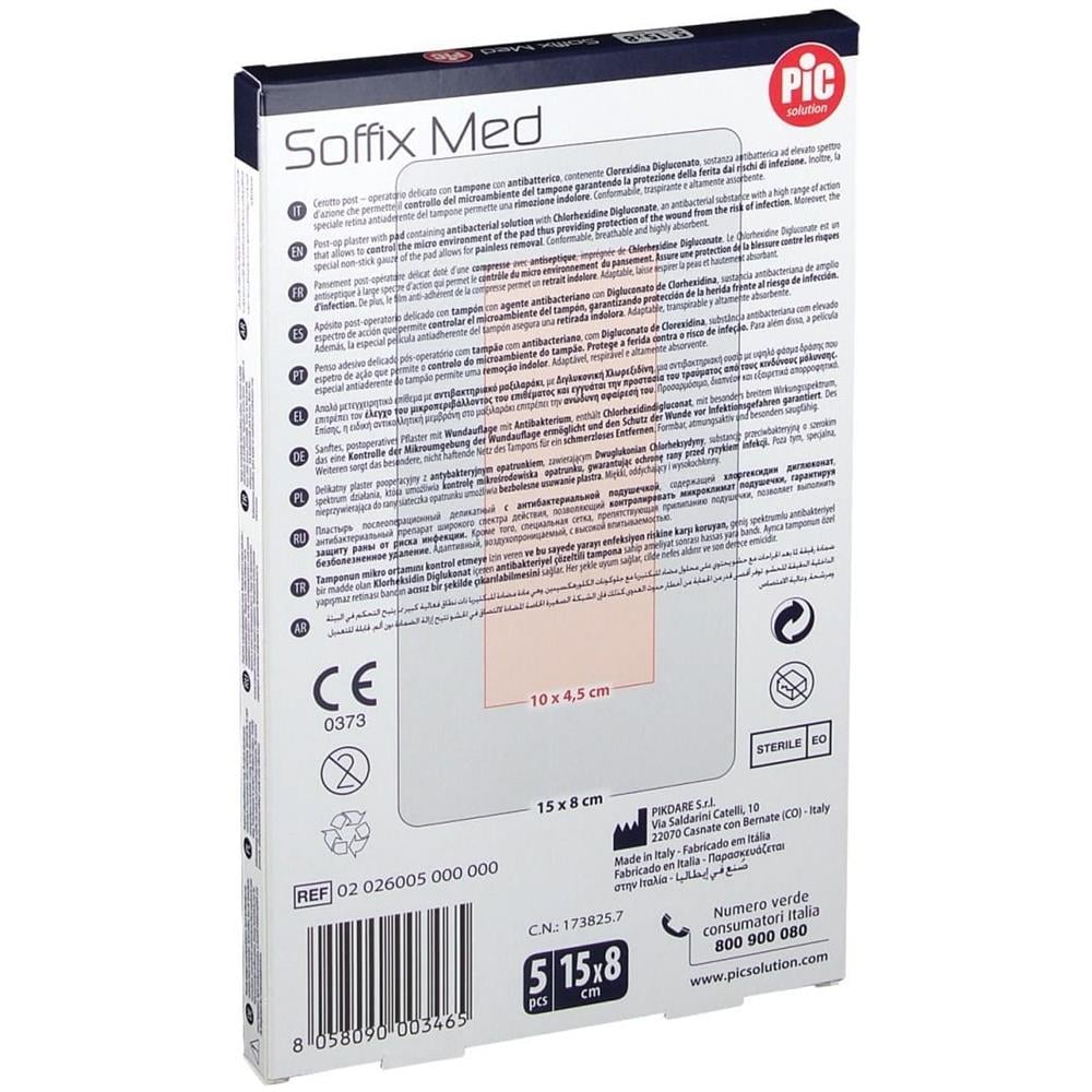 Cerotto Pic Soffix Med in Tnt con Tampone Centrale Assorbente Sterile Monouso 15X8 cm Antibatterico 5 Pezzi - Foto 2