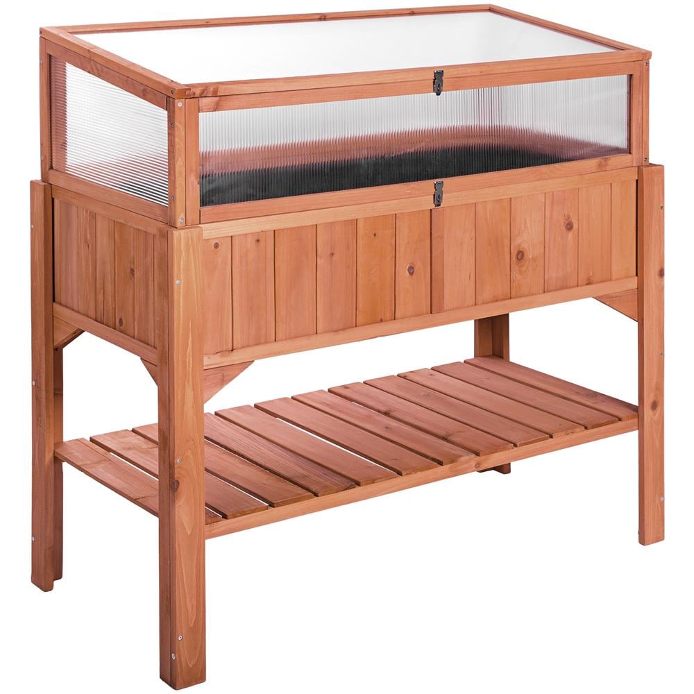 Fioriera Con Ripiano E Alzata Per Letto Caldo 119 X 53 X 124 Cm - Marrone - Foto 1