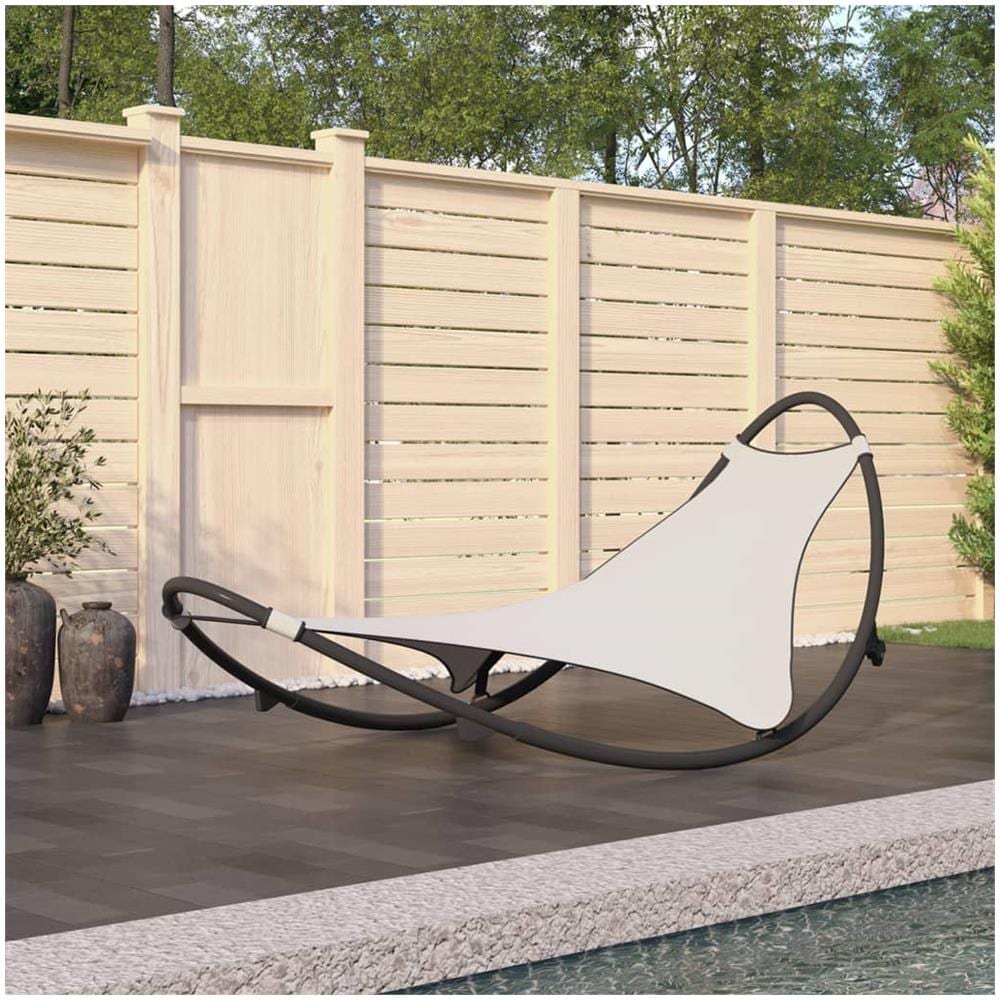 Lettino a Dondolo Prendisole e Ruote in Acciaio Textilene Crema - Foto 1