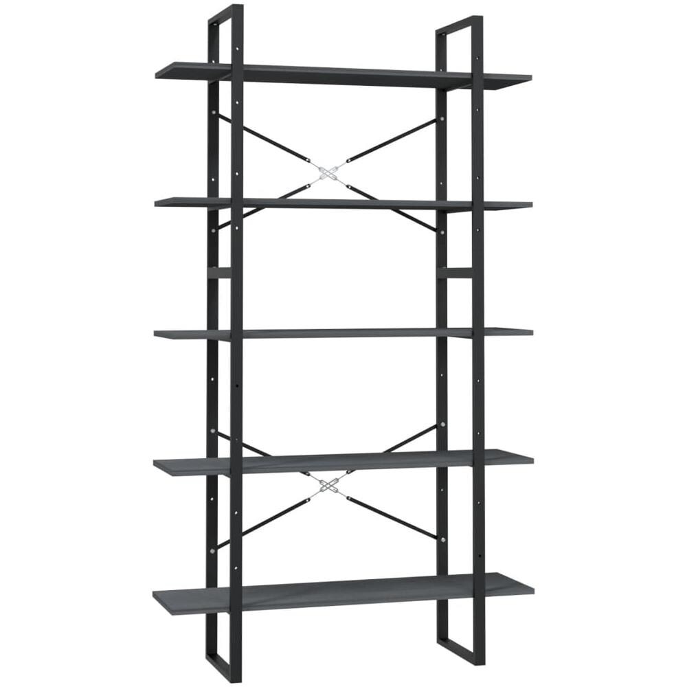 Libreria A 5 Ripiani Grigia 100x30x175 Cm In Legno Di Pino - Foto 2