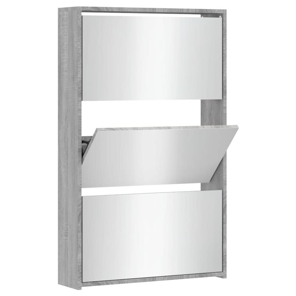 Scarpiera Con Specchio A 3 Livelli Grigio Sonoma 63x17x102,5 Cm - Foto 2