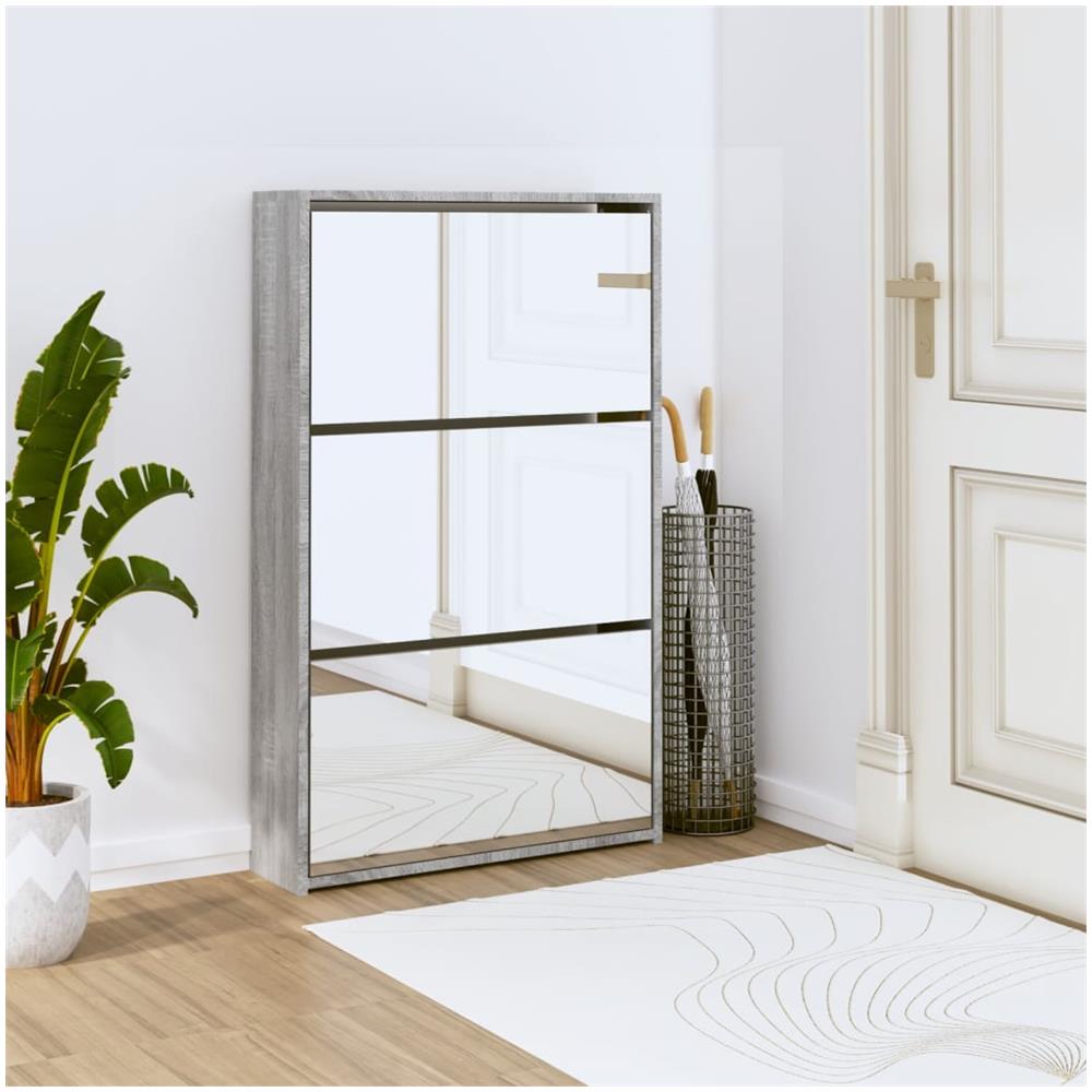 Scarpiera Con Specchio A 3 Livelli Grigio Sonoma 63x17x102,5 Cm - Foto 1