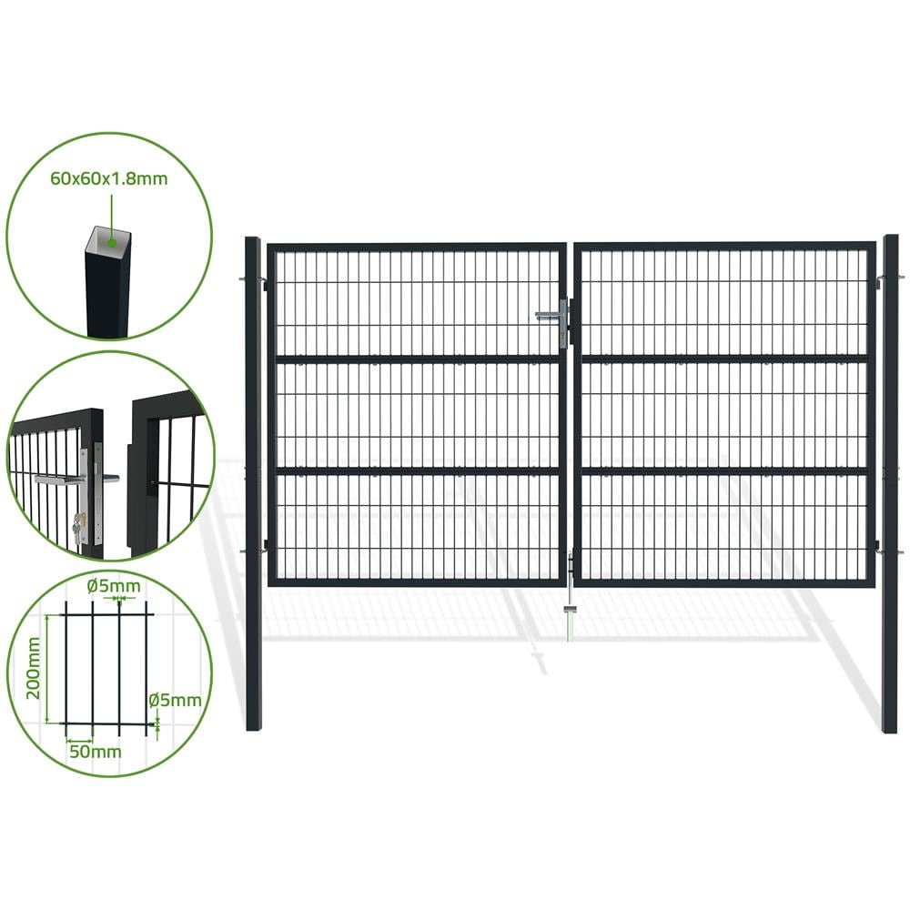 Cancello A Battente In Rete Metallica 3m Razo 300b160 Grigio - Foto 1