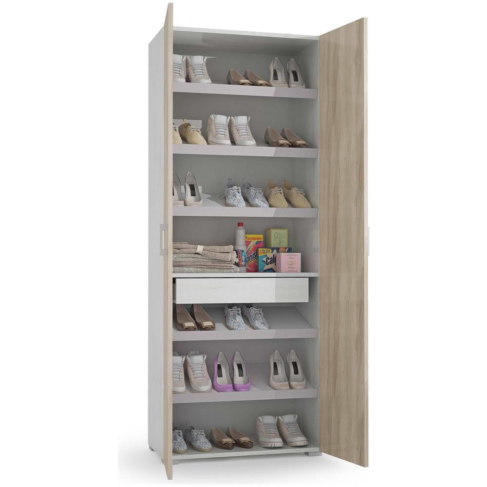 Armadio Multiuso Ginestra, Mobile Lineare A 2 Ante Battenti, Guardaroba A 6 Ripiani, Scarpiera Moderna, 100% Made In Italy, 72x37h195 Cm, Olmo E Bianco - Foto 4