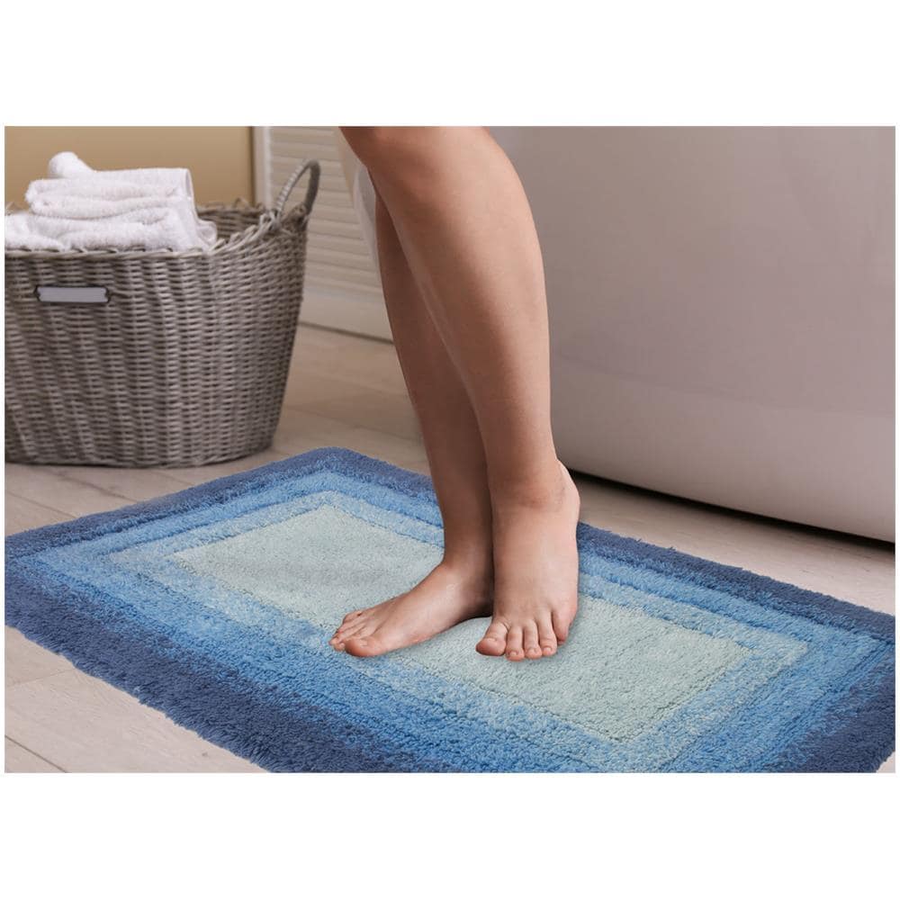 Tappeto Bagno Rettangolare In Spugna Morbida Antiscivolo Degradè Oceano 55x110 Oceano - Foto 5