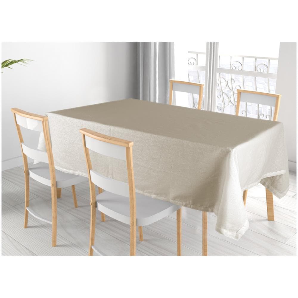 Tovaglia Cucina Soggiorno In Cotone Con Orlo A Giorno In Tinta Unita Vari Colori Ajour 140x300cm Beige Melange - Foto 1