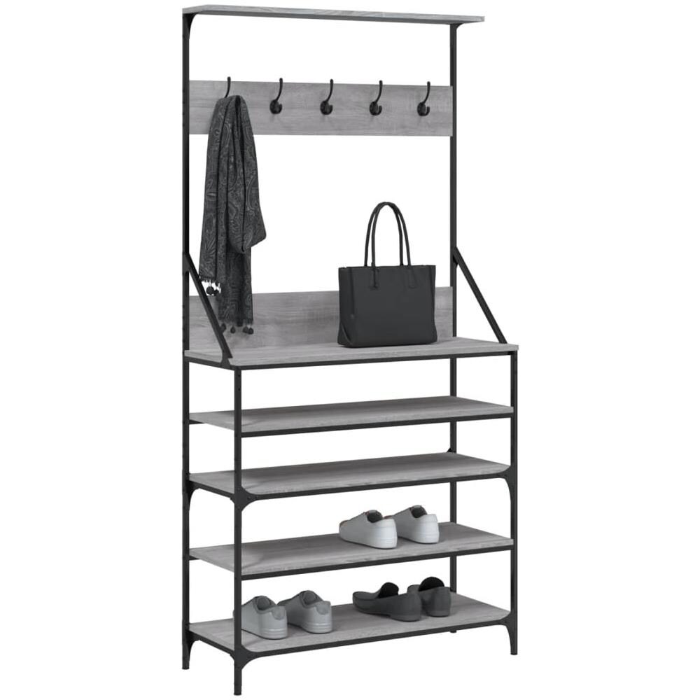 Appendiabiti Con Porta Scarpe Grigio Sonoma 90x34x184 Cm - Foto 3