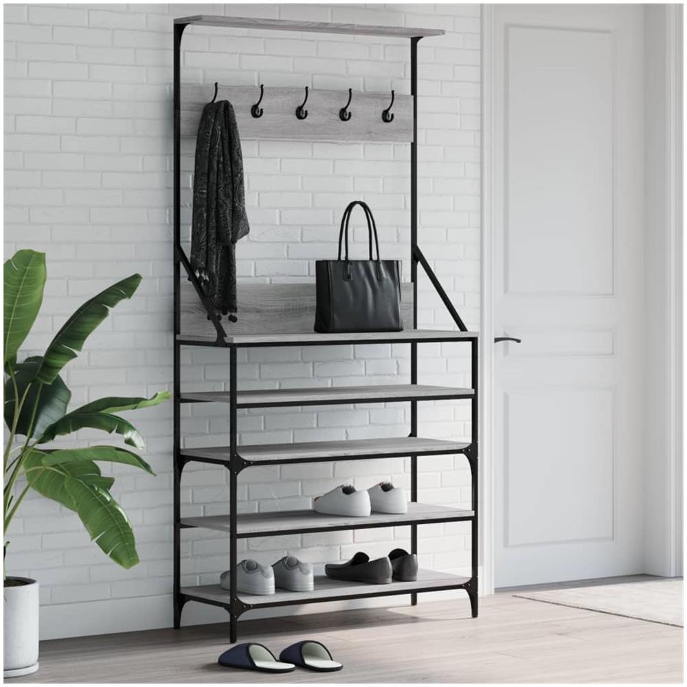 Appendiabiti Con Porta Scarpe Grigio Sonoma 90x34x184 Cm - Foto 1