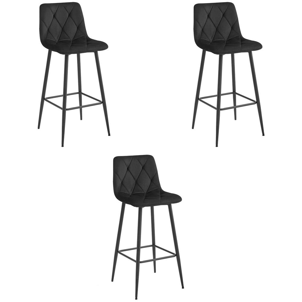 KODA STOOL Sgabello da bar in velluto nero con gambe nere x3 - Foto 1
