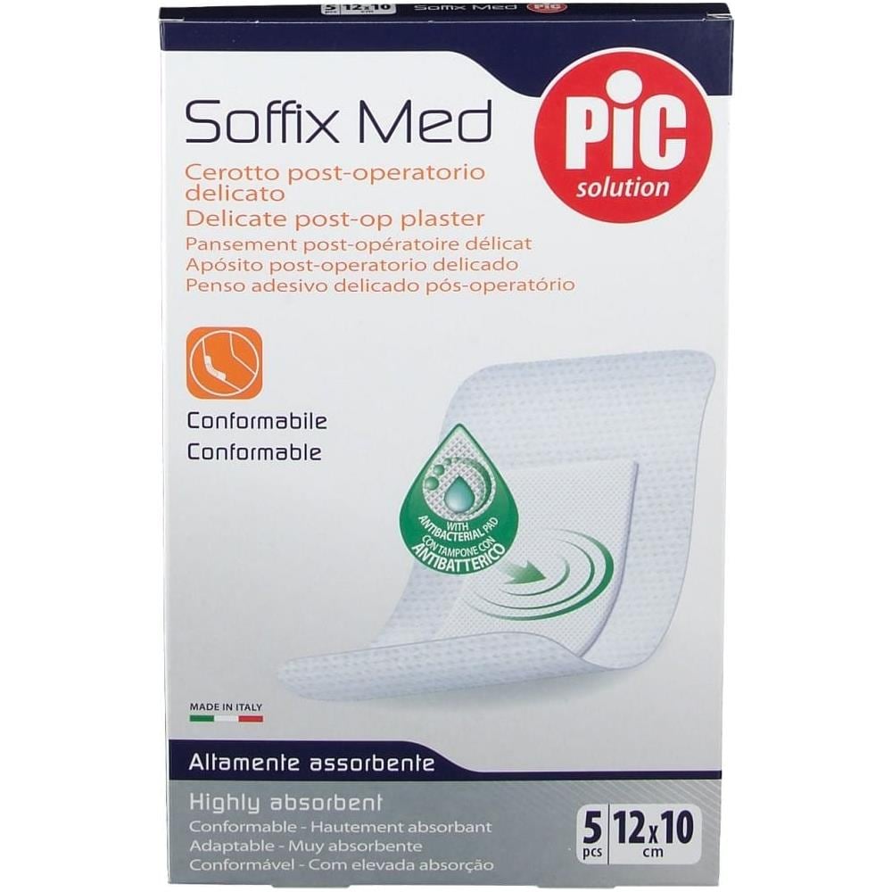 Cerotto Pic Soffix Med in Tnt con Tampone Centrale Assorbente Sterile Monouso 10X12 cm Antibatterico 5 Pezzi - Foto 2