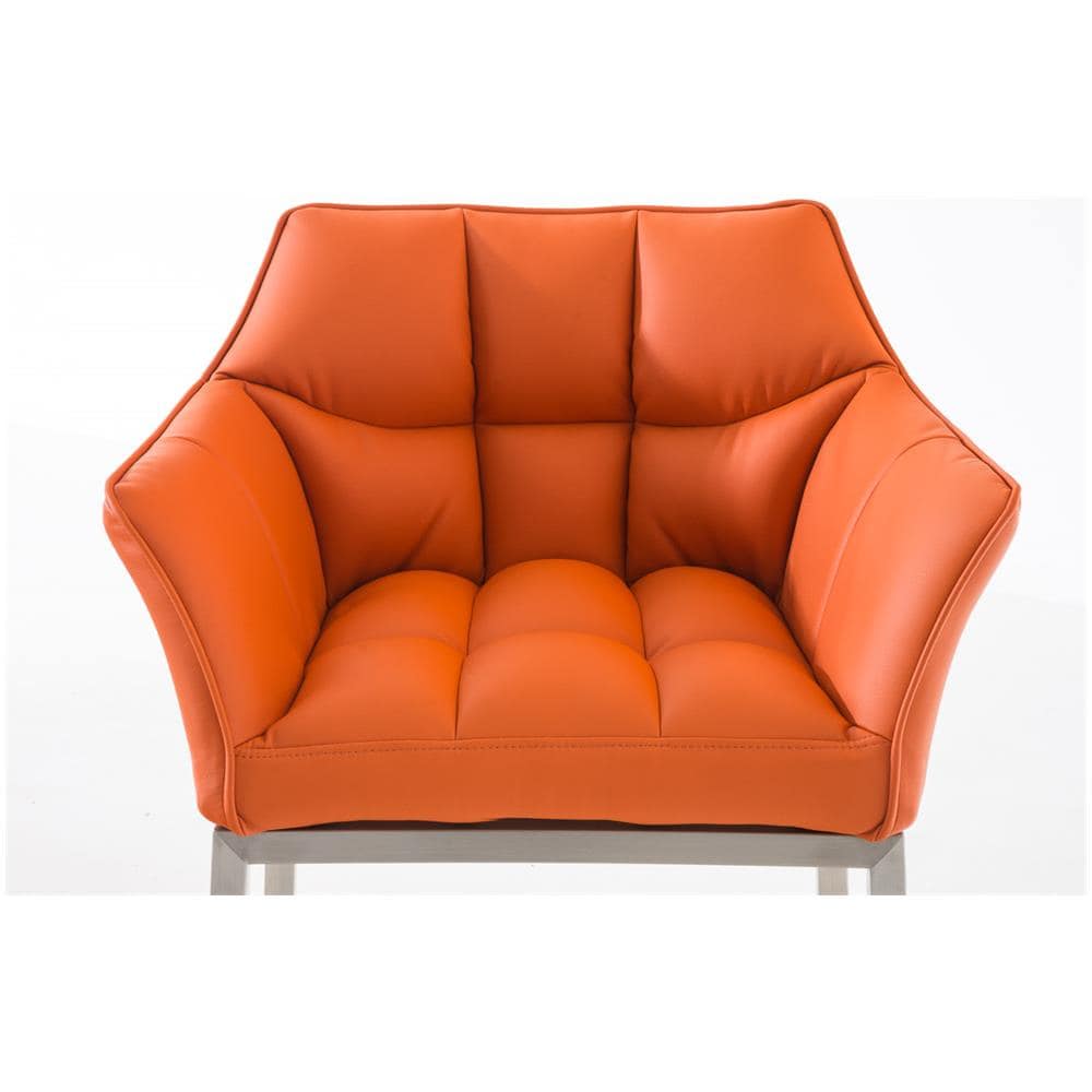 Sgabello Alto Bar DAMASO in Similpelle - Sedia Sgabello con Braccioli e Schienale Imbottiti e Poggiapiedi l Sgabello Fisso Bar Cucina Pub in Acciaio - H 83 cm Arancione Acciaio Inox - Foto 5