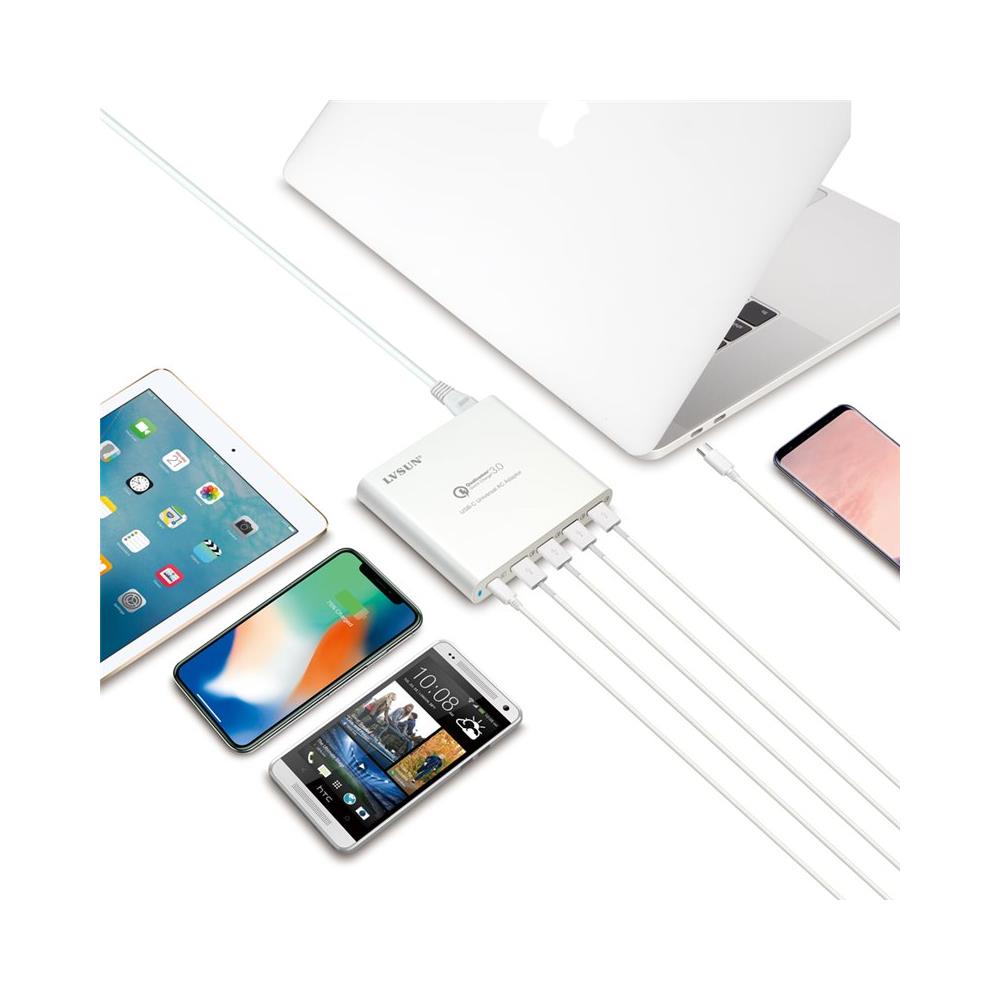 Caricatore universale Smart 5 porte USB-A e USB-c 80 Watt rapida Qc 3.0 Pd 3.0 - Foto 1