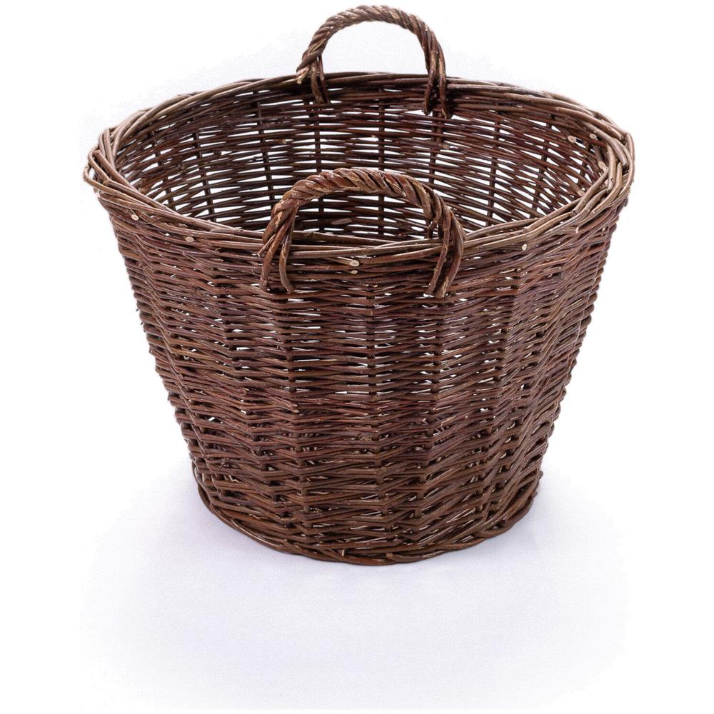 Cesto Vimini, Raccolto, Fiori. Cestino Rotondo Di Vimini Scuri E Naturali Con Corteccia. Casa E Giardino, Chic Ed Ecologia. Taglia 30cm. - Foto 2