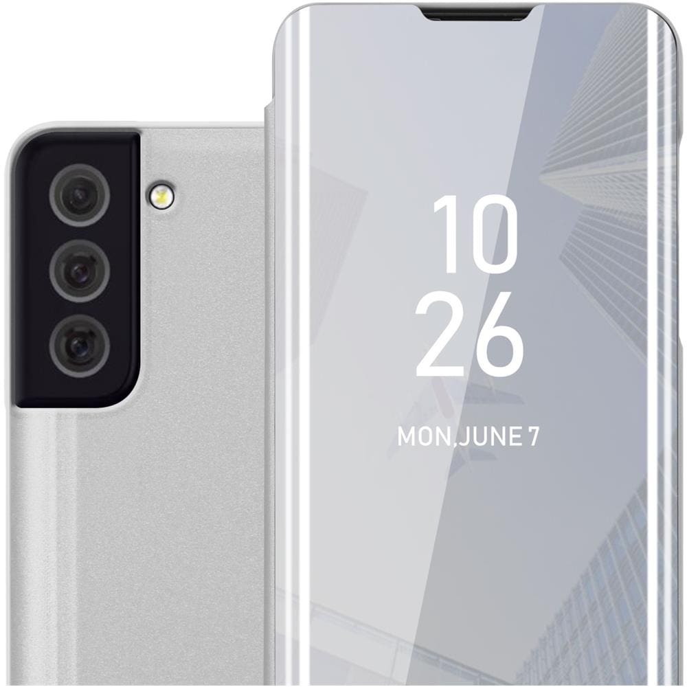 Custodia Compatibile Con Samsung Galaxy S22 Plus In Agata Argento - Clear View Specchio Coperchio Protettivo Con Funzione Di Supporto Protezione A 360 Gradi - Foto 1