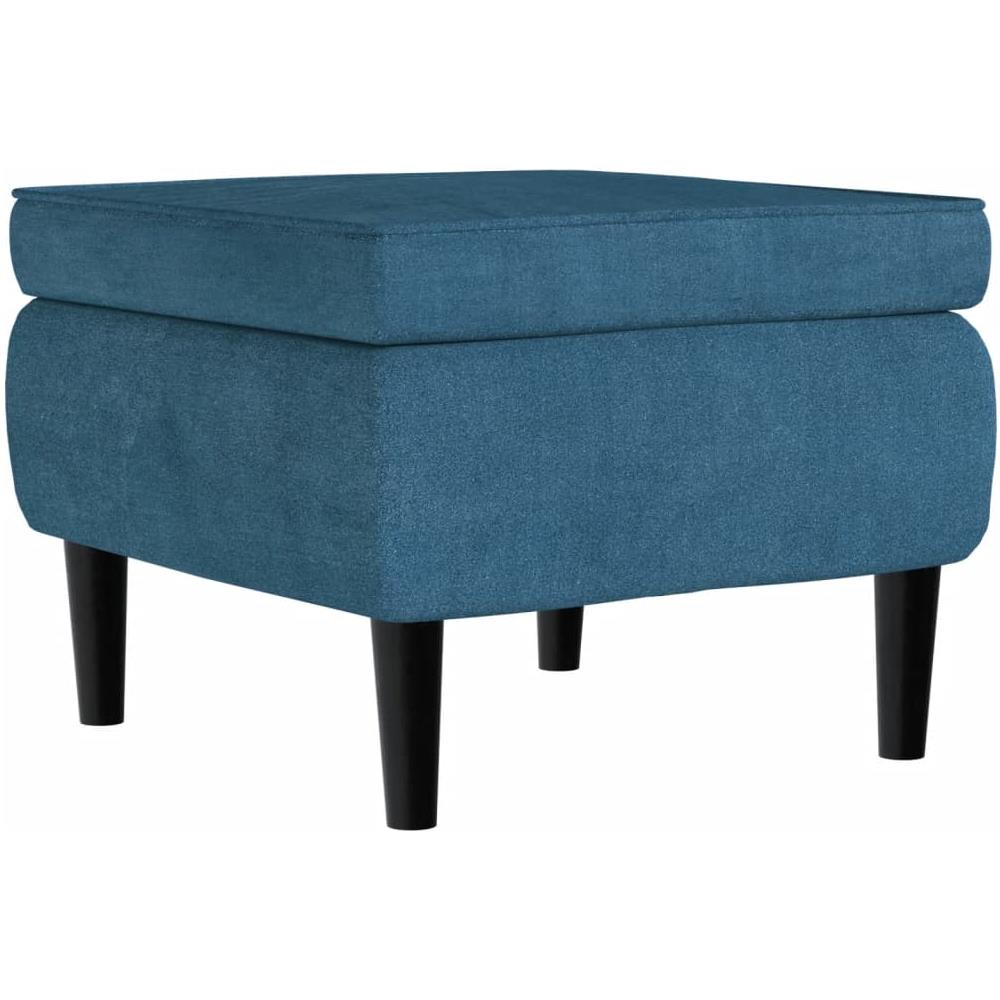 Poggiapiedi Con Gambe In Legno Blu In Velluto - Foto 1