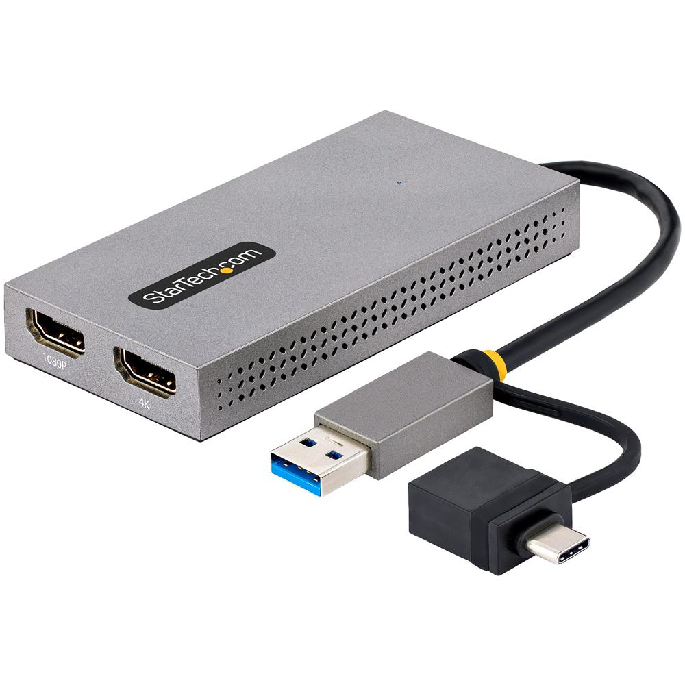 Adattatore USB 3.0 a HDMI, Scheda Video Esterna USB 3.0 a Doppio HDMI (1x 4K30Hz / 1x 1080p), Cavo da 11cm integrato con Dongle da USB-A a USB-C; Convertitore da USB-A /C a Dual HDMI - Win /Mac - Foto 1